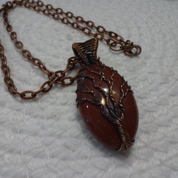 Rustic MOOKAITE Handmade COPPER WIRE-WRAPPED TREE Pendant/Chain #931C - Picture 2 of 3